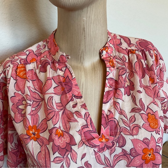 Trovata Birds of Paradis Autumn Paisley Floral Short Sleeve Cotton Blouse Top XS - Picture 4 of 16